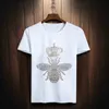2018 nuevas llegadas casuales masculinas camisetas hombre corona abeja bee diamante hombres camisetas de moda negro / blanco Rhinestone hombre camiseta Y19072201