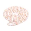 Hand knotted Beautiful 7-8mm natural white pink color black freshwater cultured pearl necklace 120cm fashion jewelry