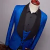 Moda Różowy Niebieski Kolor męska Ślub Tuxedos Jacquard Szal Lapel 3 Piece Prom Wedding Party Business Suit Kurtki Kamizelka i Spodnie Blazer