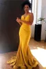 Yellow Evening Dresses Mermaid Long Sexy Spaghetti Straps Criss Cross Back Sweep Pageant Gowns Cheap Formal Prom Party Dresses1283537