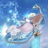 Fashion Spring Summer Girl High Heels Crystal Princess Party Children Shoes Pearl Leatherette Footwear For Girl Sandal Pink Silver Blue