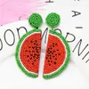 Kreative Obst Wassermelone Melone Pitaya Form Ohrringe Sommer Kühle Strand Anhänger Ohrringe Perlen Handgemachte Gewebte Ohrringe