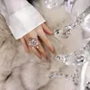 Women Rhinestone Pearl Snowflake Finger Ring Flower Adjustable Open Ring Wedding Bridal Accessories Gift for Love