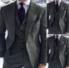 Costumes en laine à chevrons gris pour hommes 3 pièces mélange de tweed Vintage Peaky Blinder robe de marié Tuxedos costume de bal (veste + pantalon + gilet)