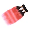 # 1b / roze ombre rechte Peruaanse haar 3bundles en sluiting 4pcs lot ombre rose gouden maagdelijk menselijk haar weefsel weave met 4x4 kant sluiting