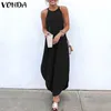 VONDA Women Strap Long Dress 2019 Summer Sexy Sleeveless Backless Party Maxi Dresses Female Casual Loose Vestido Plus Size