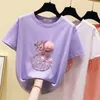 Women's T-Shirt Summer Pink T Shirt Women Tops Kawaii White Tshirt Korean Clothes Short Sleeve Casual Purple Sequins Diamond Tee