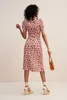 2019 Sommarfall Blomstryck Kortärmad Peter Pan Collar Midi Dress Kvinnor Mode Klänningar JL0514M73159