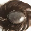 European Natural Hair Toupee Brown Ludzki Włosy Mężczyźni Peruka Pełna Skóra Pu Powacz Doupee System Wymiana 7x9 cal Prosta Peruka