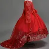 Robe de demoiselle d'honneur rouge remorque gonflée robe de soirée de mariage fille première Communion assisté princesse dentelle robe de soirée