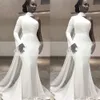 2023 African White Evening Dresses Wear for Women High Neck Long Sleeve One Shouder Floor Length Chiffon Formal Prom Dress Party Gowns