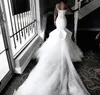 2020 Arabiska plus -storlek Mermaid Wedding Dresses Pärlade Applique Robes de Soiree Sheer Illusion One Shoulder Wedding Clows Pärled Cou289e