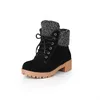 Winter Women Women S Peluche acolchado Thich Heel Tacones altos Tacones Botas de tobillo Zapatos Inglaterra Lady Lace Up Short Martin Boots Tamaño 34-43