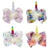 8 kleur 6 "grote eenhoorn haar boog met clip kleurrijke print barrettes vergulde kinderen feest kerstcadeau