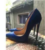 Hot Sale-Mode Damenschuhe sexy Lady Blaues Kinderleder Punktzehe High Heels dünner Absatz Schuhe Stiefel Pumps echtes Foto Braut Hochzeitsschuhe