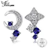 Partihandel-Moon Star Skapat Sapphire Stud Örhängen 100% Real 925 Sterling Silver Fine Tillbehör Enkel Smycken Y18110110