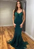 Charmante jager groen plus size zeemeermin avondjurken backless spaghetti riemen kant applique vloer lengte formele jurk feestjes