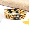 Gold Lion Armband för män Svart CZ Gold Anchor Armband med 8mm rostfritt stål pärlor smycken