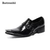 Batzuzhi, zapatos de moda para hombre, zapatos de vestir de cuero con punta de Metal puntiaguda, zapatos de negocios negros para hombre, zapatos de hombre, talla grande