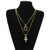 Gold chains Pretty Egyptian Ankh With Red Ruby Pendant Necklace Set Men Bling Hip Hop Jewelry4519484