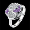 Epacket DHL plaqué argent sterling fleur violet zircon bague DHSR350 taille américaine 8; Bagues en argent 925 pour femmes, bijoux à la mode avec trois pierres