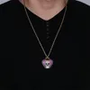 Plaqué or 18 carats Hip Hop personnalisé squelette coeur brisé pendentif chaîne collier cuivre glacé violet CZ cubique Zircon pour hommes a2248