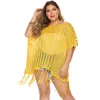 Sarongs Plus Size Crochet Beach Cover Up Tassel Dress Women Fishnet Beachwear Swimsuit Shoulder Off Tunic1