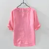 Męskie koszulki Summer Pure T Shirt Casual Solid Linen Top T-Shirt dla Mężczyzn O-Neck Krótki Rękaw Tshirt Mężczyzna Tops Tees TS-4021