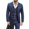 2020 Fashion Mens Suits Custom Made Wedding Tuxedos Pinstripe Two-Button Peaked Lapel Groom Wear Casual Business Suit 3 Pieces Set
