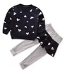 ragazze dei bambini pesca 2pcs stampa cuore vestiti set top gonna lunga T-shirt manica lunga + cotone arruffate ragazzi pant trackuit attrezzatura