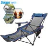 Klappbarer Campingstuhl mit Fußstütze, Netz-Loungesessel mit Getränkehalter und Aufbewahrungstasche, zusammenklappbarer Liegestuhl für Camping und Angeln