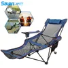 Chaise de camping pliante avec repose-pieds Chaise longue en maille avec porte-gobelet et sac de rangement Chaise de camping pliante inclinable pour activités de plein air (Gris