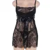 Sexy babydoll lingerie erótica mulheres black lace plus size traje sleepwear dress transparente oco-out chemise cueca c19010801