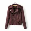 Kvinnors Läder Faux Spring Suede Jacka Kvinnor Svart PU Zipper Basic OuterWear Motorcykel Biker Coat1