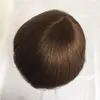 ヨーロッパナチュラルヘアタッペ茶色の人間の髪の男性トゥーピーフルスキンPUタッピーヘアピース交換システム7x9インチストレートメンズウィッグ