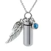 Cylindrical Bottle with Angel Wings pendant stainless steel Charm Birthstone Pendant cremation Memorial Necklace Keepsake Ashes