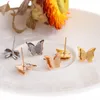 European American Mode Gold 3D Butterfly Titanium Stud Earring Luxe Designer Rvs Matte Finish Butterfly Dier Sieraden