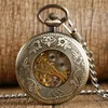 Steampunk Bronze Hollow Out Cute Little Goldfish Cover Handwind Mechanical Pocket Watch FOB Skeleton Clock Pendant Chain to Men Wo282l
