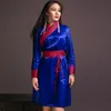 Large size Mongolian women's new bright silk brocade cotton medium length Mongolian casual elegant ingenuity dress Robe 4 color fashional