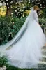 Een lijn vinatge wididng jurken hoge juweel nek kanten tule mouwen vegen trein lange mouw trouwjurk bruidsjurken vestidos