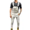 2019 High Street Pockets Jeans Men Fashion Slim Fit Denim Jumpsuits Modish Strap Overalls Casual Suspender Distressed Jeans Pant