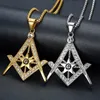 Высокое качество 316 из нержавеющей стали золото серебро Freemason Masonary Masonic подвеска компас квадратная звезда ожерелье кулон ювелирные изделия с камнями CZ