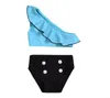 Kids Swimwear Baby Falbala Swimsuit Girls Oblique Shoulder Bikini Crop Tops Buttons Panties Beach Holiday Swim Diaper Cover Briefs B5699