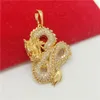 Micro Paved Zirconia Dragon Shaped Pendant Chain 18K Yellow Gold Filled Blingfashion Womens Mens Pendant Necklace255P