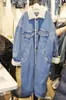 giacca da trincea lunga in denim da donna all'ingrosso moda hip hop di alta moda invernale in cashmere spesso jean trench giacca a vento soprabito maschile