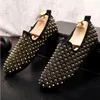 Designer Mens Casual Flats Black Gold Leather Wedding Party Shoes Brand Rivet Studded Spiked Loafers W