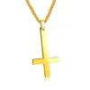 Glossy Upside Down Cross Pendant Necklace 18K Gold Plated Necklace Stainless Steel Religious Jewelry Gold/Silver/Black