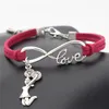 Wholesale- Antique Silver Infinity Love Cheerleader Cheer Girls Charms Leather Wrap Bracelet Cheer Team Cheering Unique Bracelets for Women