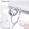 Inbeaut mulheres moda unicórnio anel de prata esterlina 925 esmalte colorido misterioso aninmal memória justa anéis de casamento para feminino