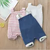 Baby rompertjes ontwerper kleding jongens meisjes gestreepte jammer jumpsuits baby zomer mouwloze onesies peuter zachte katoenen kleding C851